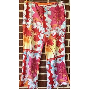 Jules Allen Colorful Floral Satiny Cropped Pants Size 8